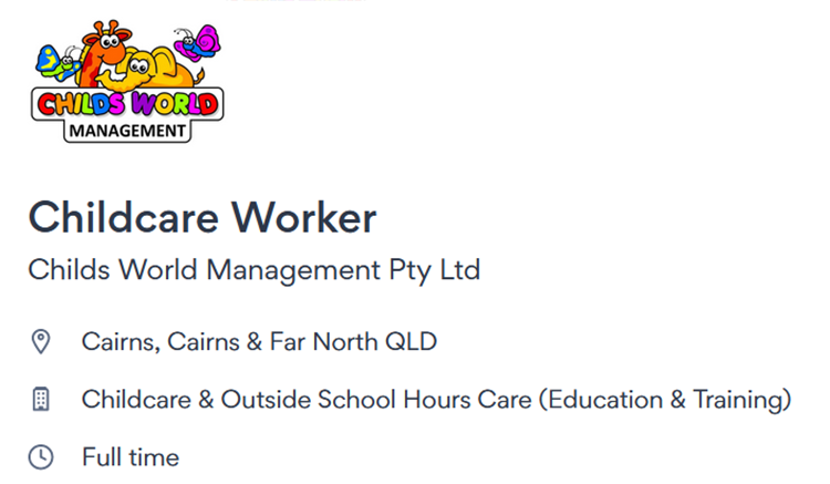 Employment Opportunity - Childcare Educator - Cairns